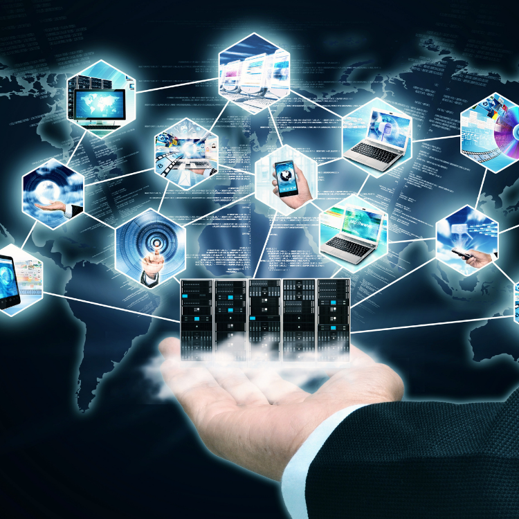 Businessman's hand showing the concept of internet and information technology