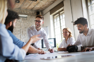 A group of business people around a table