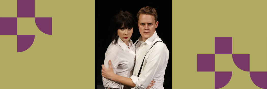 Stevie Martin and Hugo Souls wearing white shirts on stage with the Durham Revue