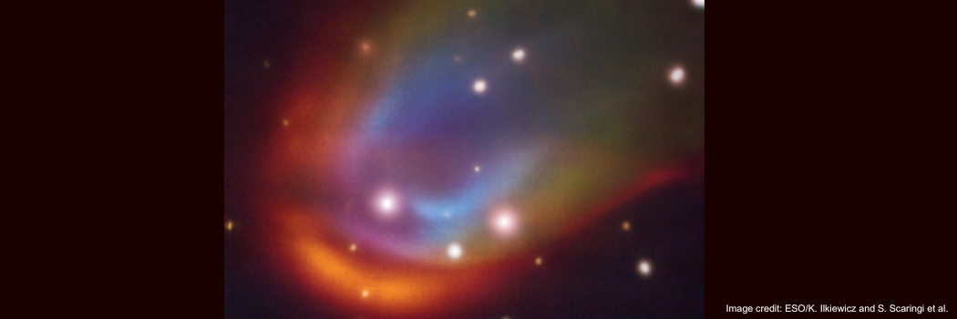 Image of a dead star creating a shock wave as it moves through space