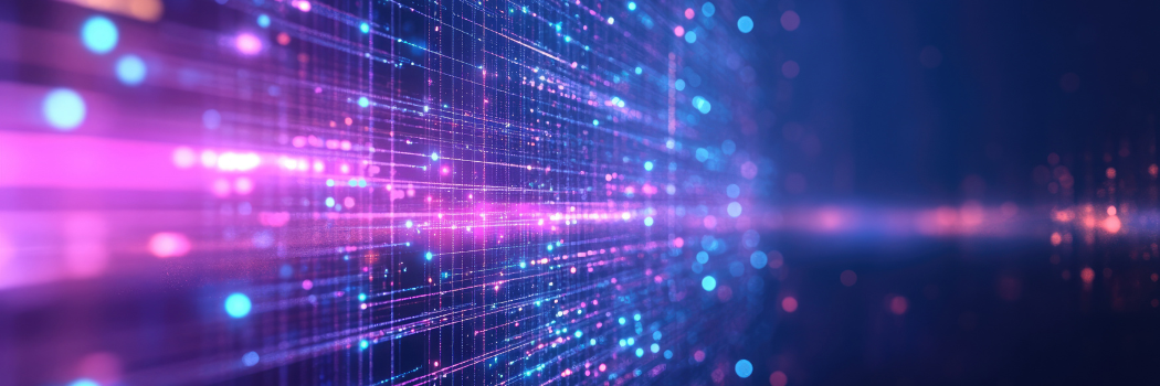 Purple and blue lights representing digital data.