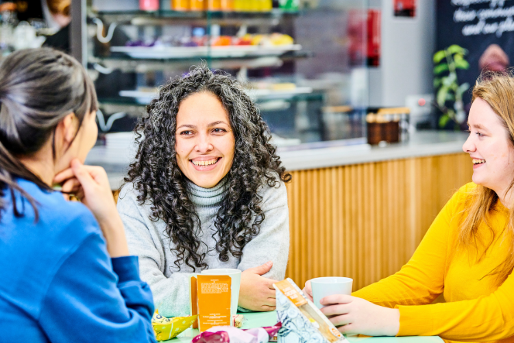 Three students in social space at Ustinov College