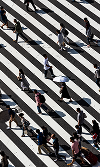People on a large zebra crossing