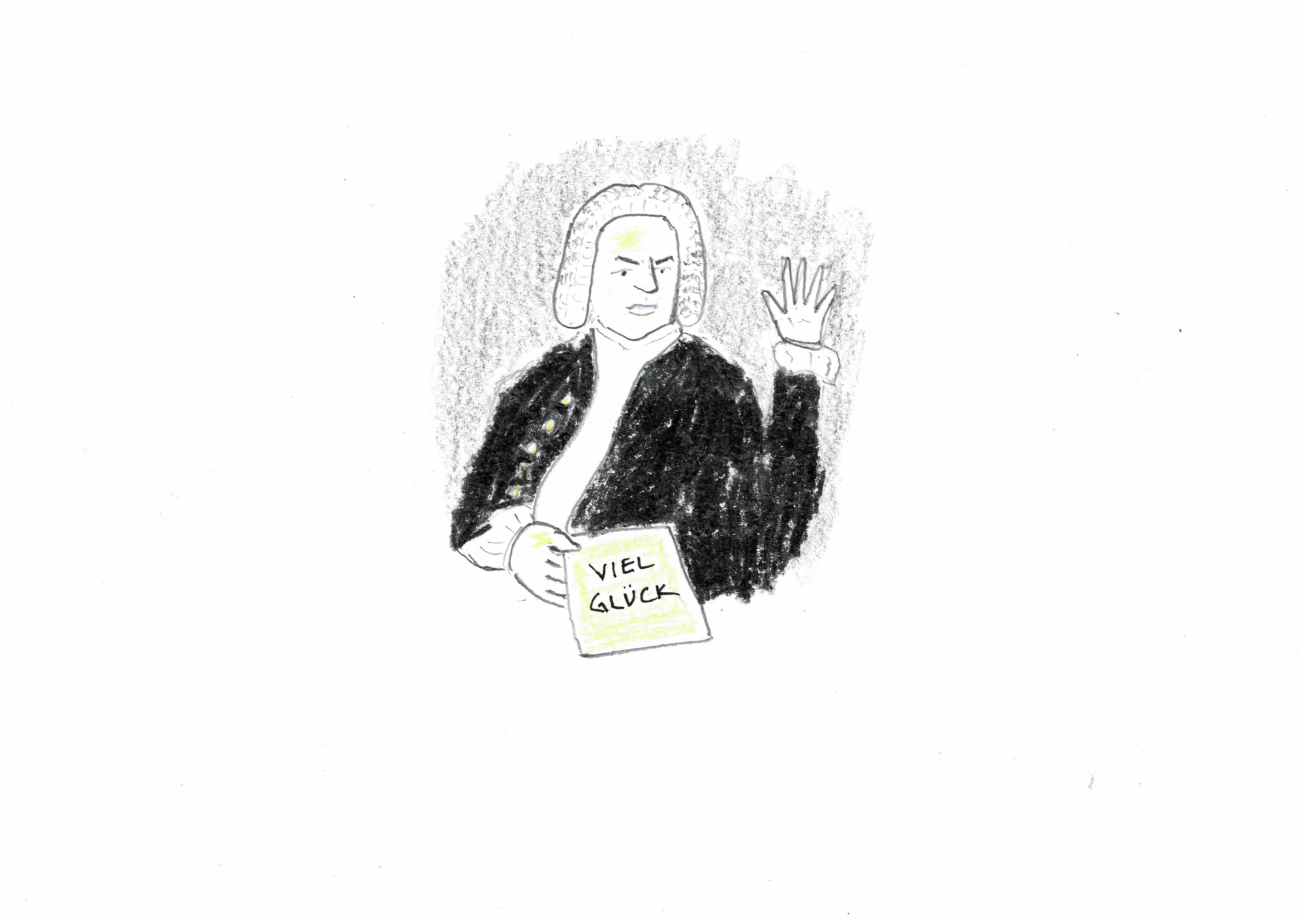 A cartoon of Bach waving