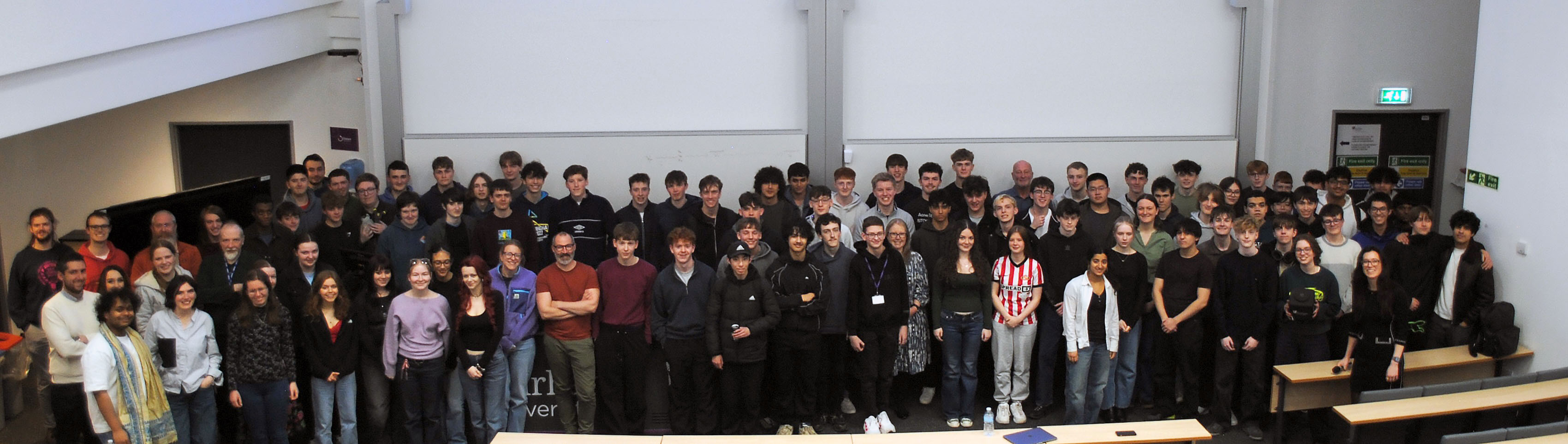 A large group photo of attendees of the 2026 IPPP Masterclass in the Calman Lecture Theatre