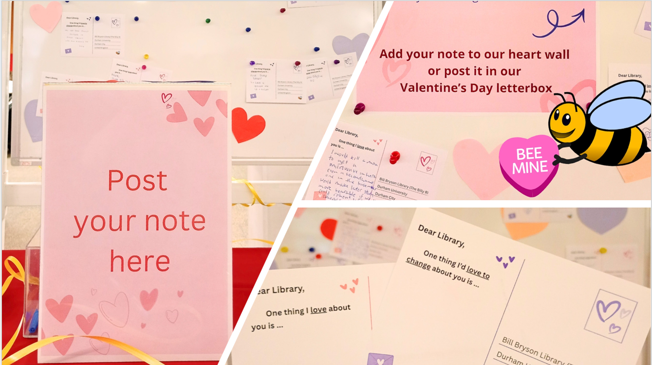 A collage of a valentine's day feedback display in the Library