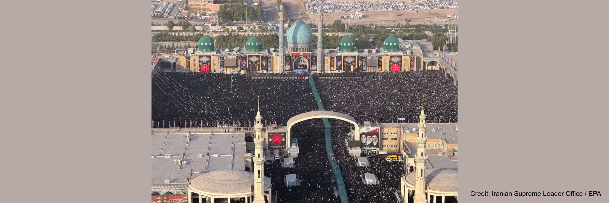 A huge crowd gathered in Qom for the funeral of Ali Khamenei on July 7. Iranian Supreme Leader Office / EPA