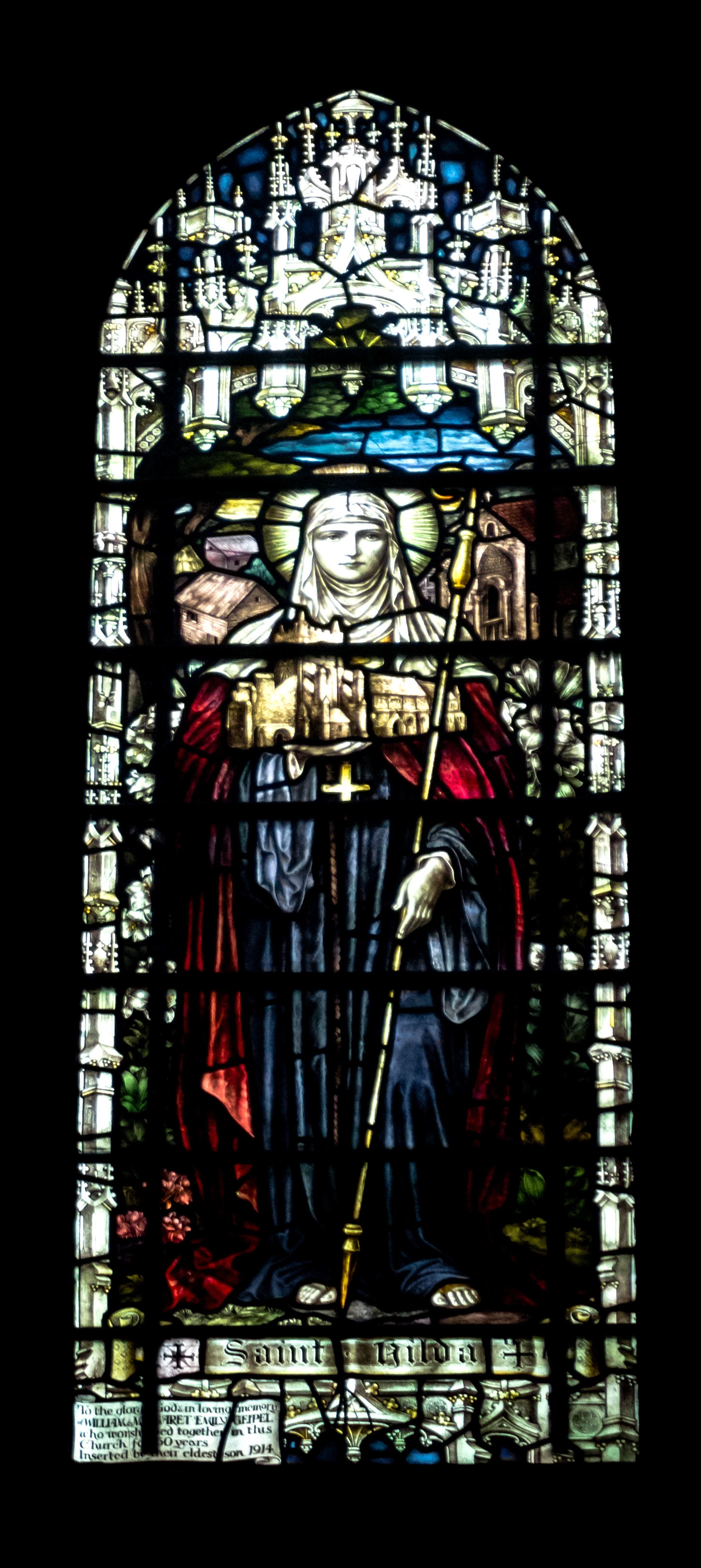 Stained glass window of St Hilda