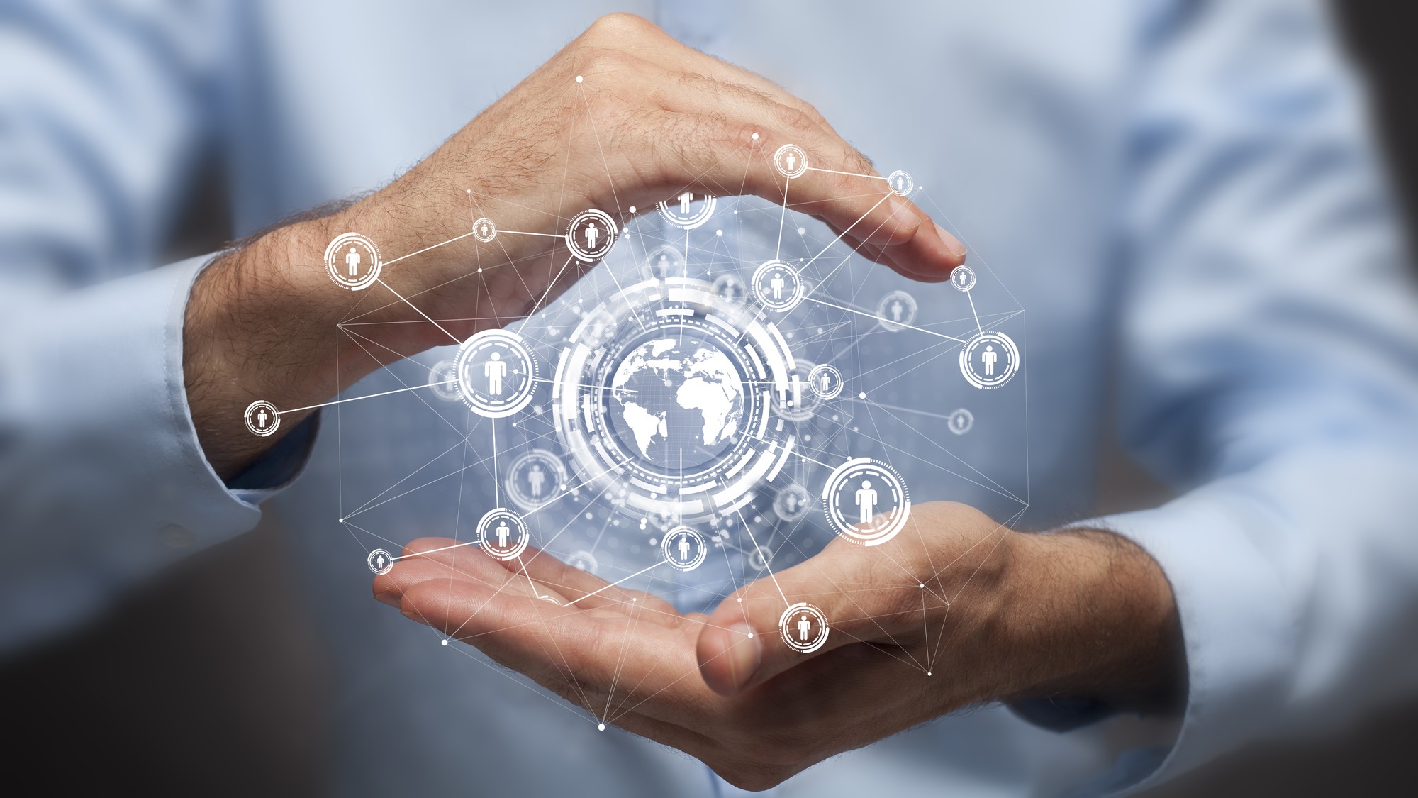 Hands circling digital image