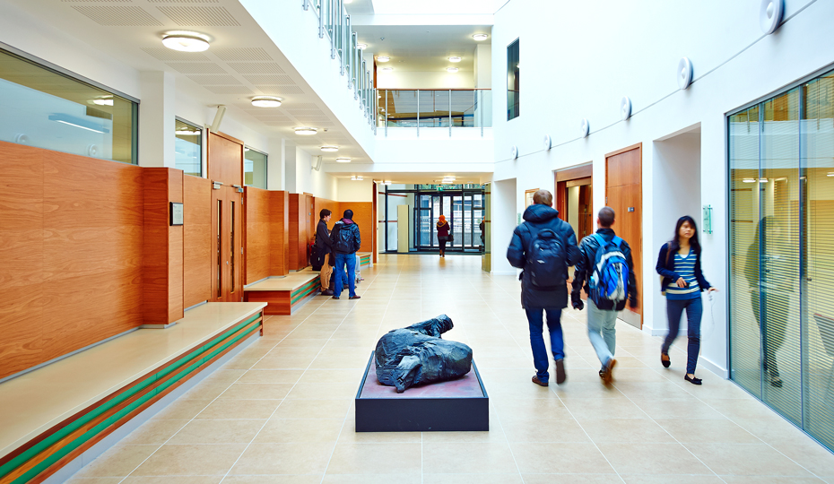 The bustling ground floor corridor of the Palatine Centre