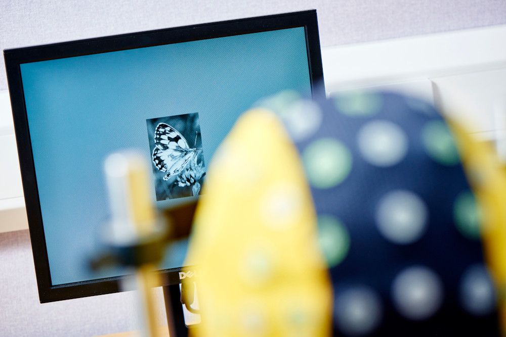 Postgraduate student wearing an EEG cap while taking park in a Psychological experiment.