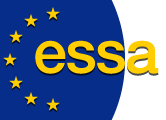 Blue background, yellow stars surrounding essa initials.
