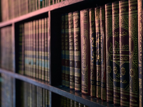 Books on a shelf in Morocco