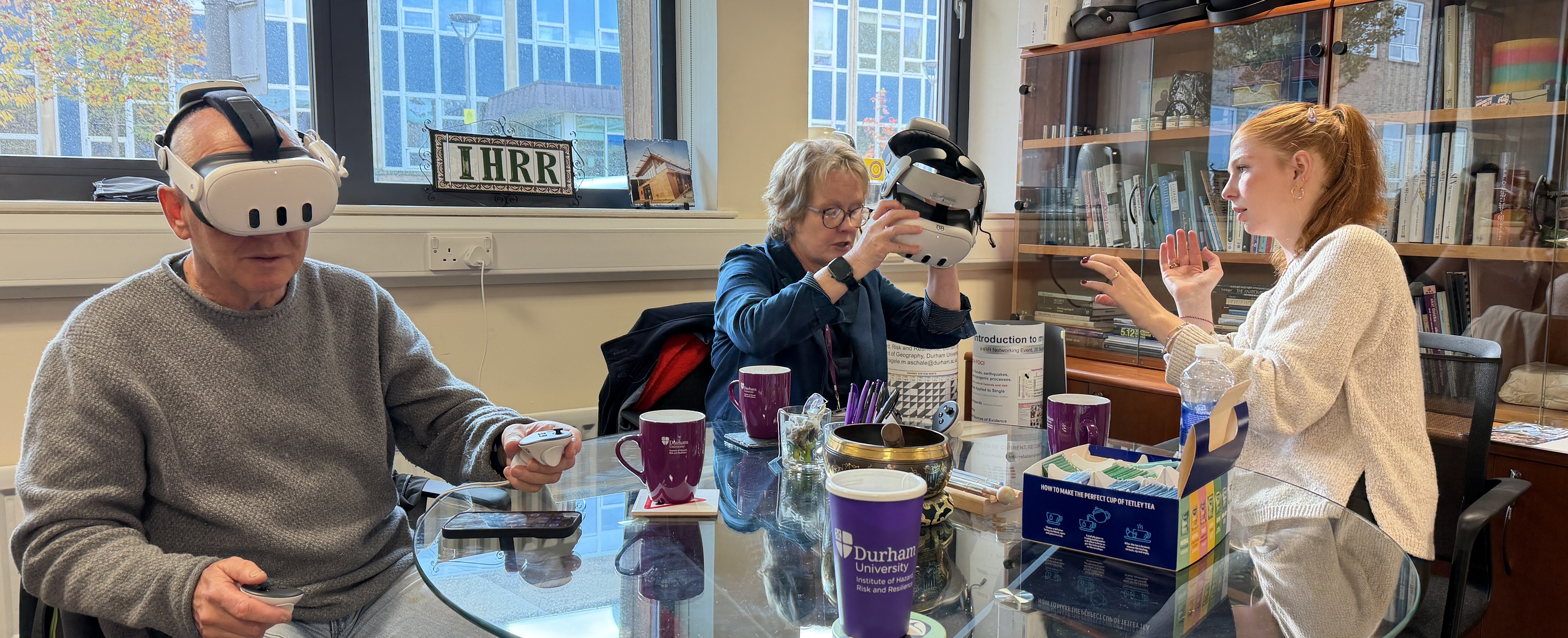 image of people try VR for the first time in an office space