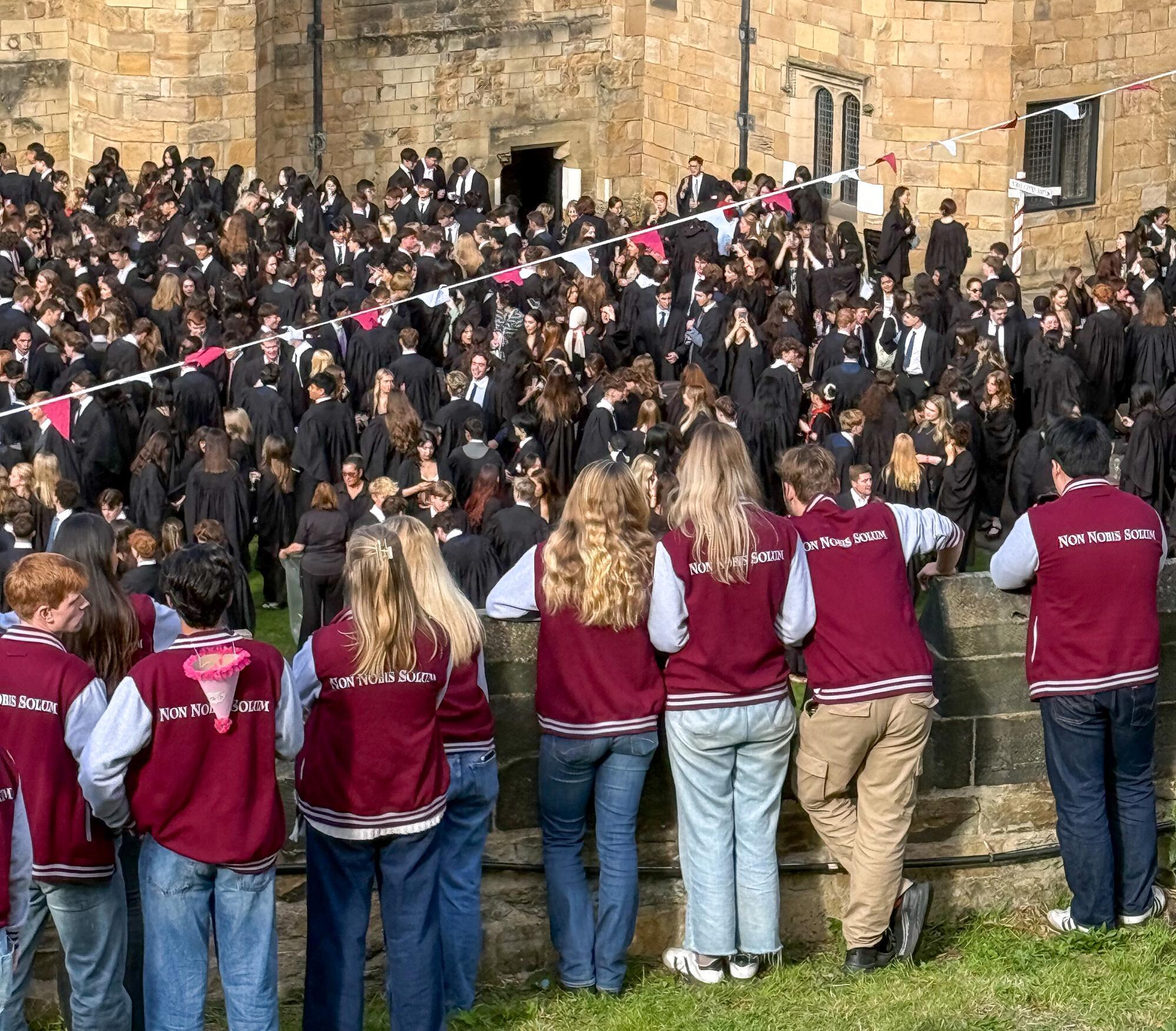 Students from University College take part in 2025 Matriculation ceremony and celebrations between Durham Cathedral and Durham Castle.